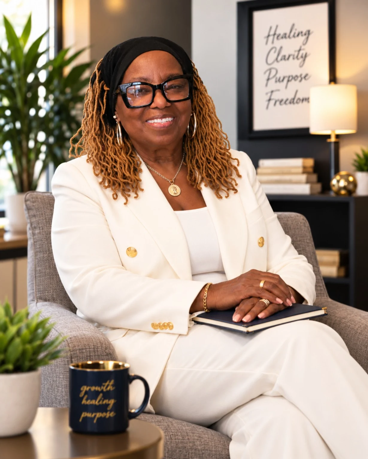 Portrait of Cynthia M. Franklin seated in a warm, professional setting